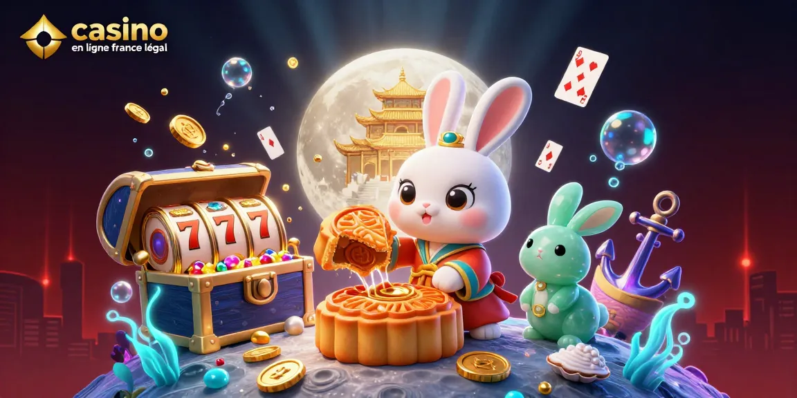 Illustration artistique d'un casino en ligne France légal avec un lapin de lune, symbolisant les jeux de luxe.