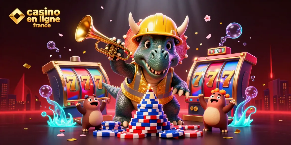 Profitez du casino en ligne France avec un triceratops et un parasaurolophus célébrant la chance !