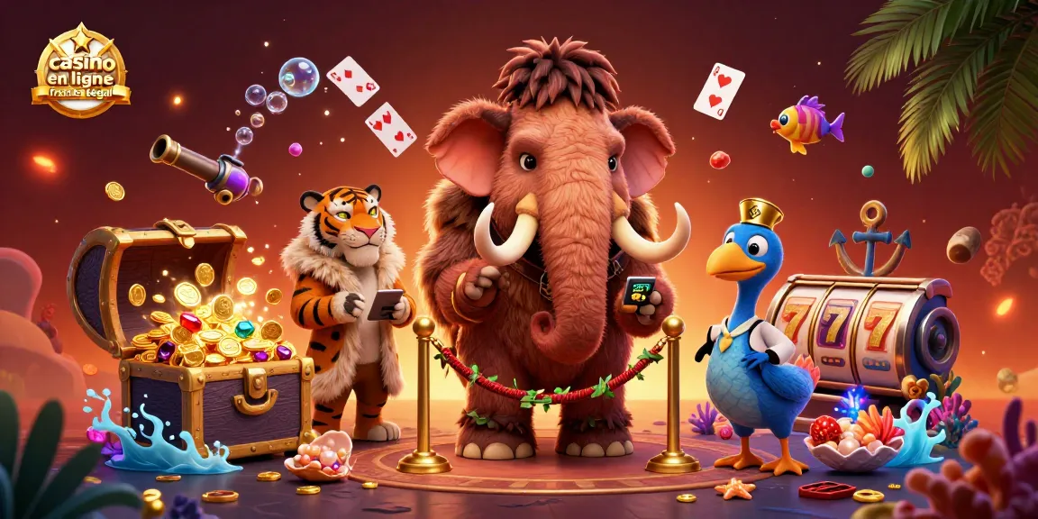 Illustration représentant un mammouth bouncer vérifiant l'identité à l'entrée d'un casino en ligne France légal, offert dans une ambiance luxueuse.