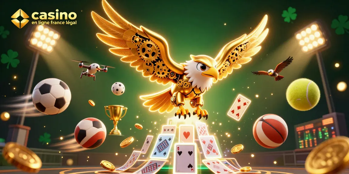 Volez avec l'aigle cybernétique dans un spectacle de cartes holographiques au casino en ligne légal en France.
