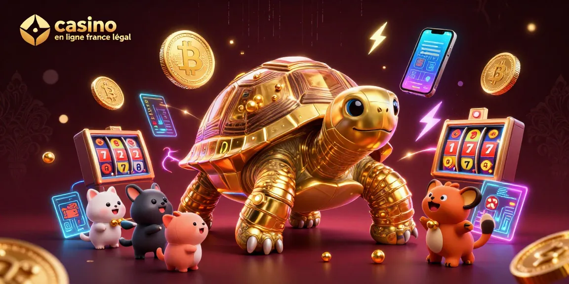 Jouez au casino en ligne France légal : illustration d'une tortue géante avec une machine à sous intégrée.