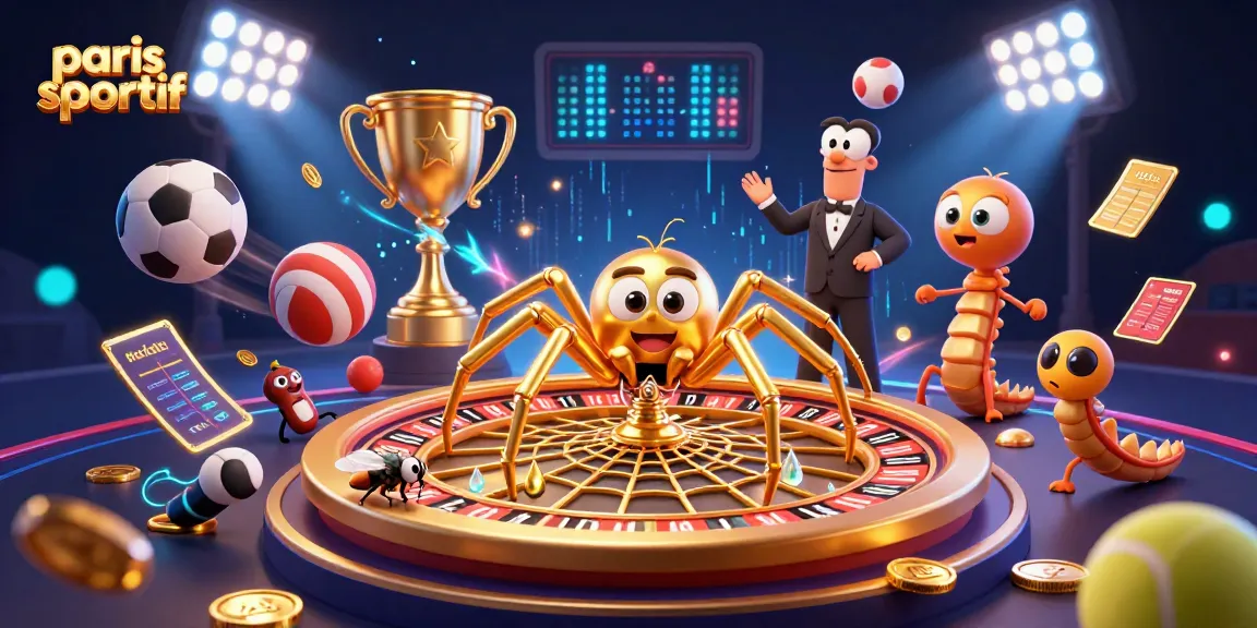 Paris sportifs : une illustration dynamique de paris sur le sport avec une araignée et un croupier.