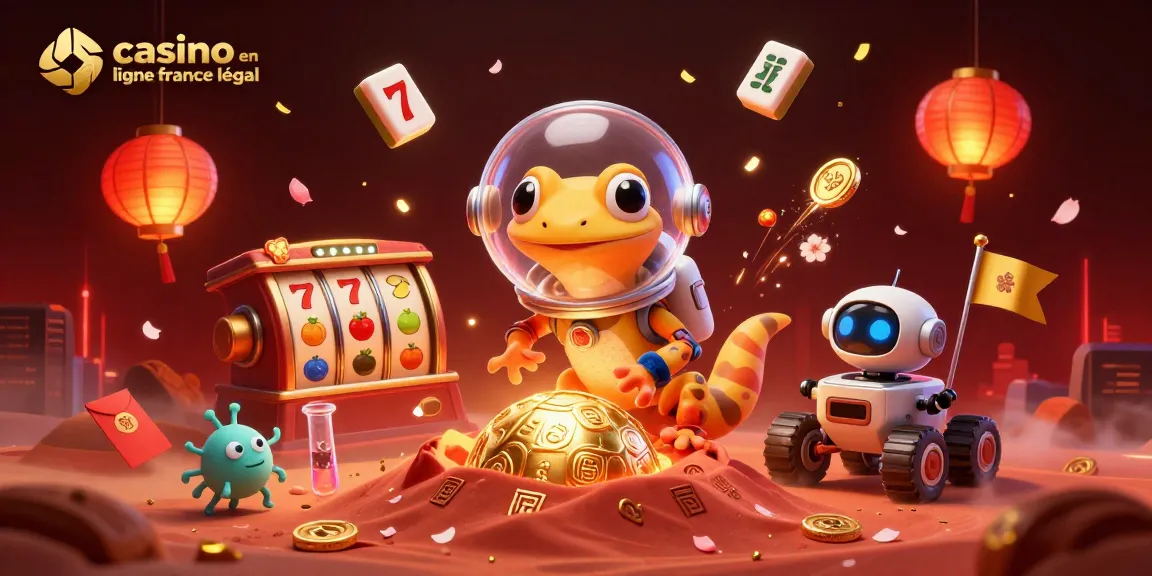 Une illustration 3D de "casino en ligne légal en France" avec des personnages martiens découvrant un casino enfoui dans le sable rouge.